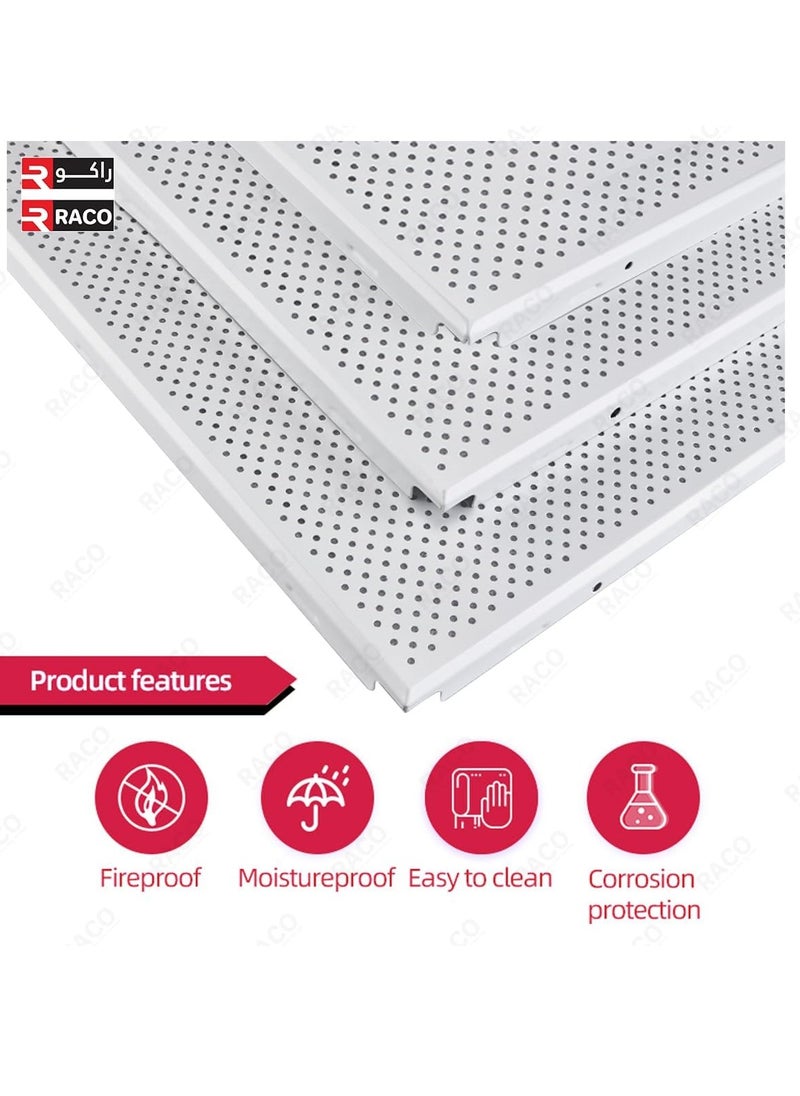 RACO RACO Perforated Aluminium Ceiling Tile | Perforated Clip-In Type Panel for Interior Decoration | White | Size: 600mm x 600mm | Perforated Style  - Image 4