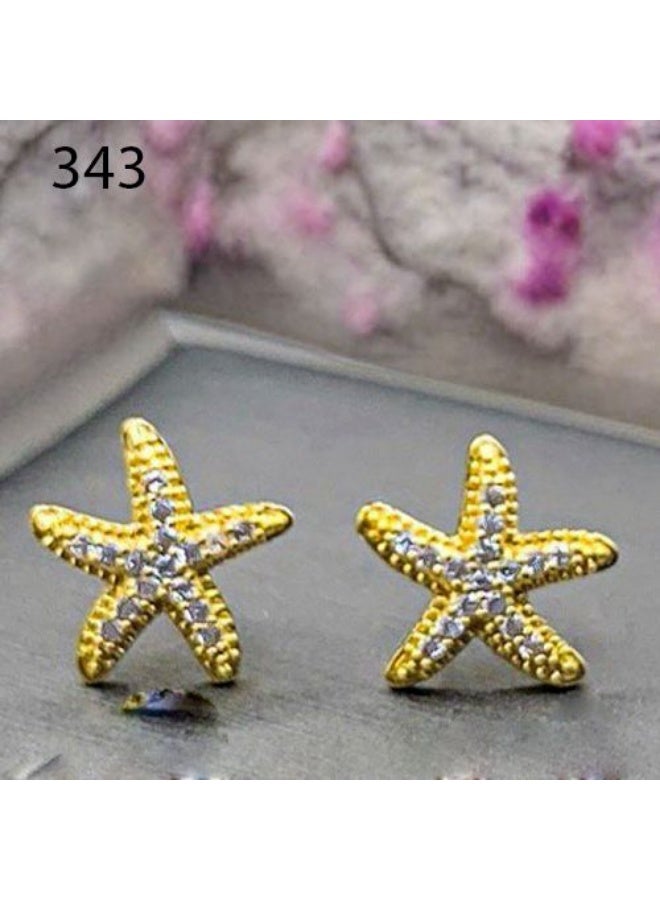 Gold Plated Starfish Stud Earrings with Cubic Zirconia Sparkle