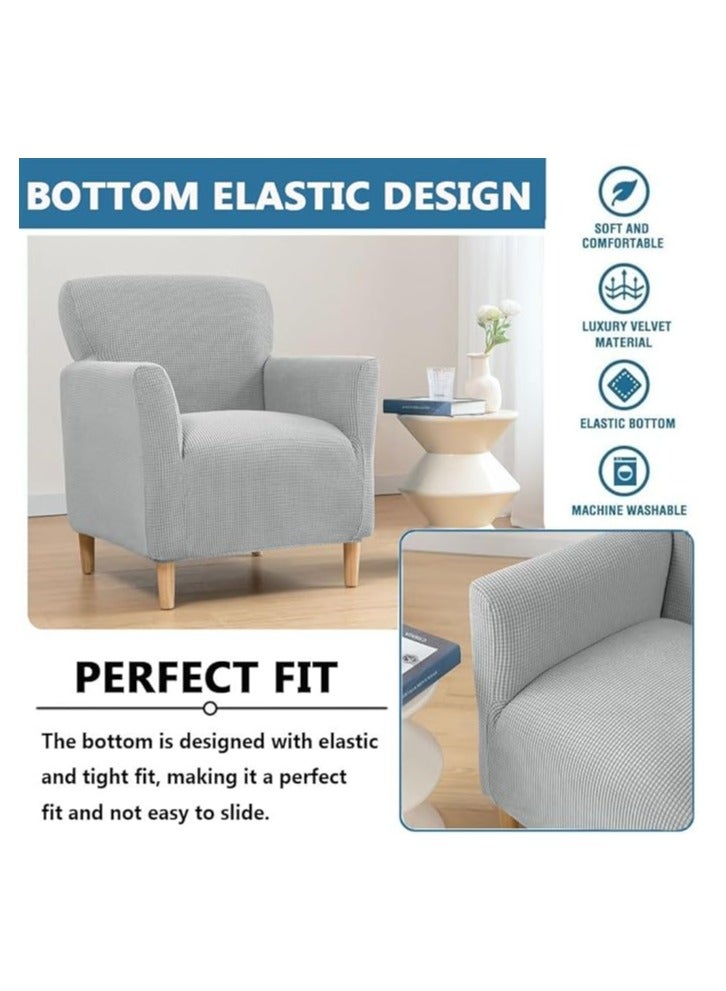 عام غطاء أريكة |غطاء كرسي، غطاء أثاث غرفة المعيشة |غطاء كراسي باتTub الحديثة|غطاء ذراع واحد قابل للتمدد من خيوط الجاكارد الصوفية (رمادي فاتح). - Image 3