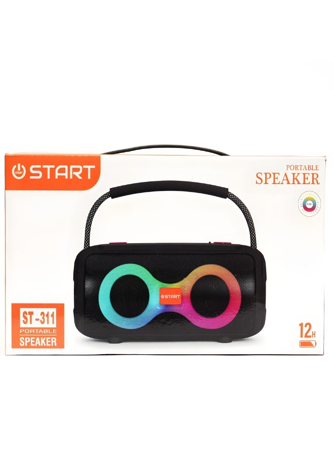Start Portable Wireless Bluetooth Speaker ST-311 with RGB Lights, Dual Drivers, 12H Battery, Carry Handle – Loud Sound for Outdoor & Home - Black - Image 3