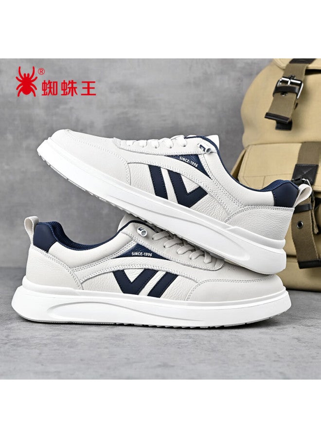 Spider King Men's Shoes, Thick-soled Height-increasing White Sneakers For Men, Spring And Autumn Color-block Casual Sports Skateboard Shoes, 03f095 White-blue, Size 43