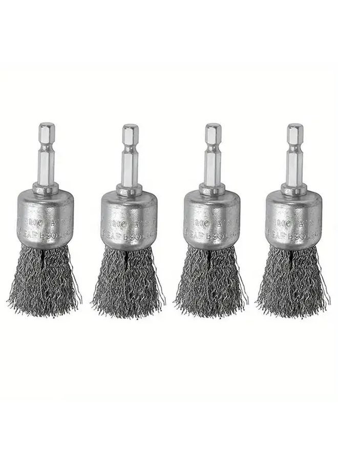 4 قطع 1/4 بوصة هيكس شانك مجموعة فرش سلك حفر طحن حجر ثقيلة الفولاذ المقاوم للصدأ فولاذ الكربون لإزالة الصدأ الطلاء القشور الحواف - Image 1