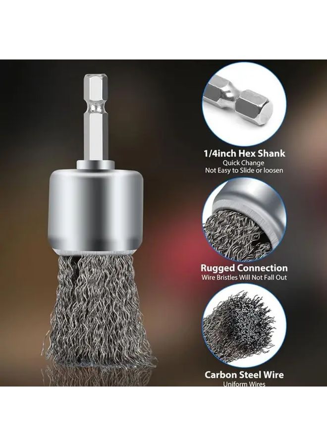 4 قطع 1/4 بوصة هيكس شانك مجموعة فرش سلك حفر طحن حجر ثقيلة الفولاذ المقاوم للصدأ فولاذ الكربون لإزالة الصدأ الطلاء القشور الحواف - Image 5