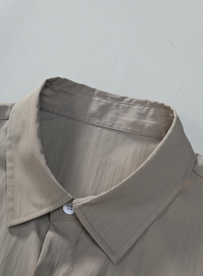 تايك تو طقم رجالي بيج قميص وشورت بتفاصيل جيوب - Image 3