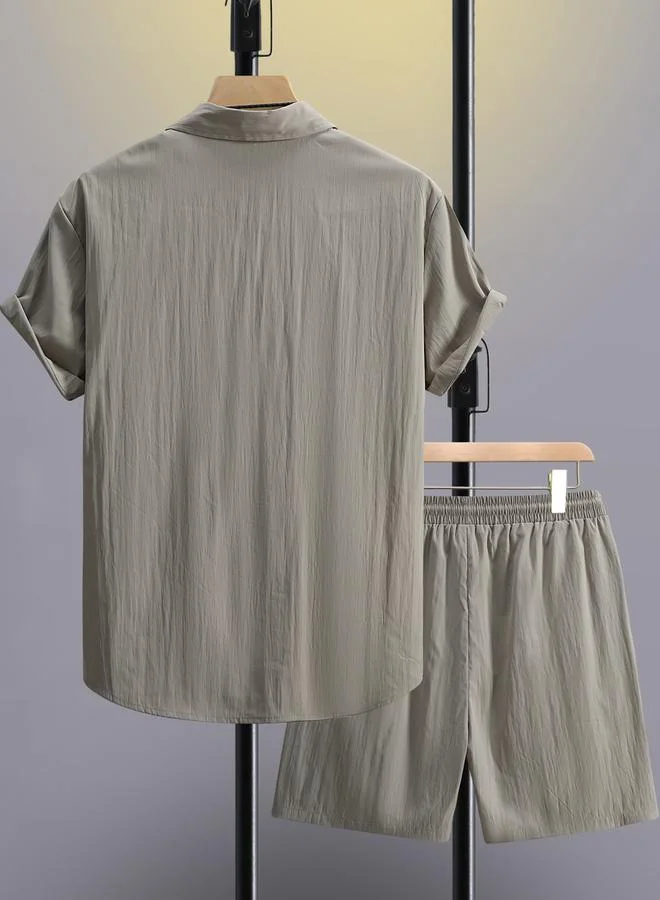 Take Two Take Two Men Beige Solid Pocket Detail Shirt and Shorts Co-Ords