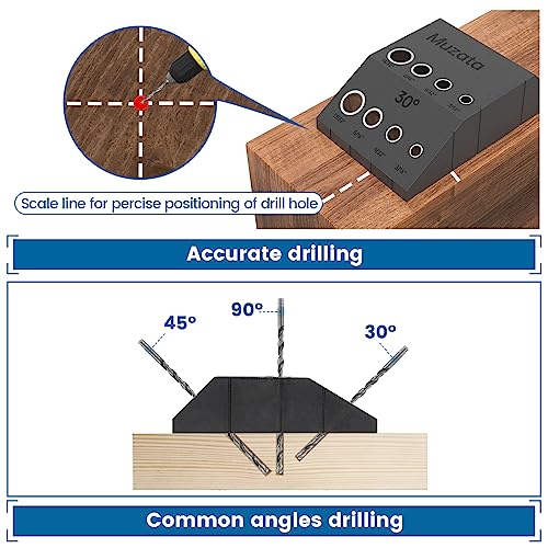 Muzata Upgraded Multi Angle Cable Railing Drill Guide Jig 30 45 90 Degree Portable Drilling Template 4 Sizes for Horizontal Angle Wood Post 3/16 1/8 Cable Railing Hardware Kit Tool CT24 - Image 3