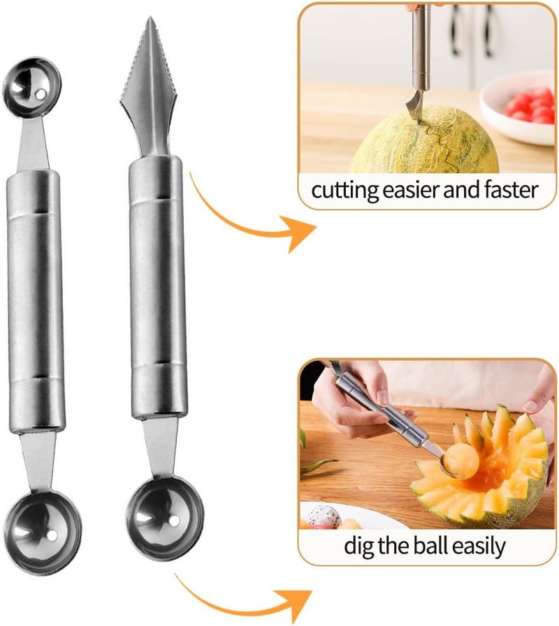 uvbws 2PCS Stainless Steel Double Headed Watermelon/Honeydew Ball Spoon ，Set Fruit Carving Tool - Suitable for Watermelon and Honeydew Fruit Ice Cream Tools - Image 5