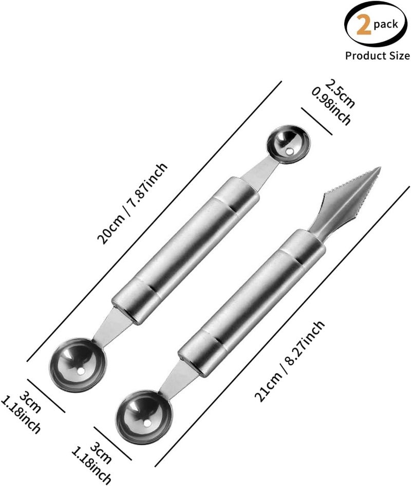 uvbws 2PCS Stainless Steel Double Headed Watermelon/Honeydew Ball Spoon ，Set Fruit Carving Tool - Suitable for Watermelon and Honeydew Fruit Ice Cream Tools - Image 2