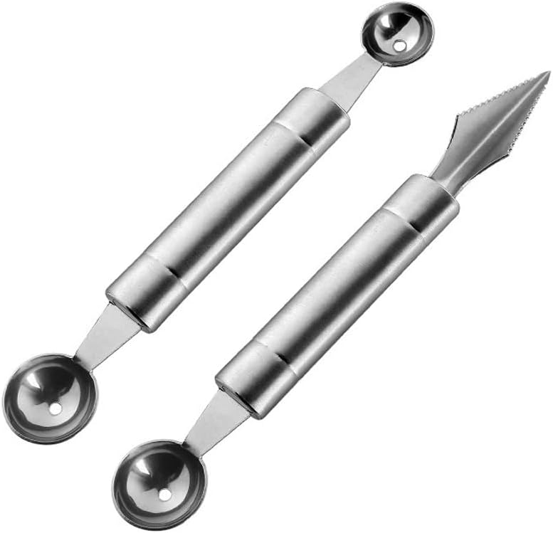 uvbws 2PCS Stainless Steel Double Headed Watermelon/Honeydew Ball Spoon ，Set Fruit Carving Tool - Suitable for Watermelon and Honeydew Fruit Ice Cream Tools - Image 1