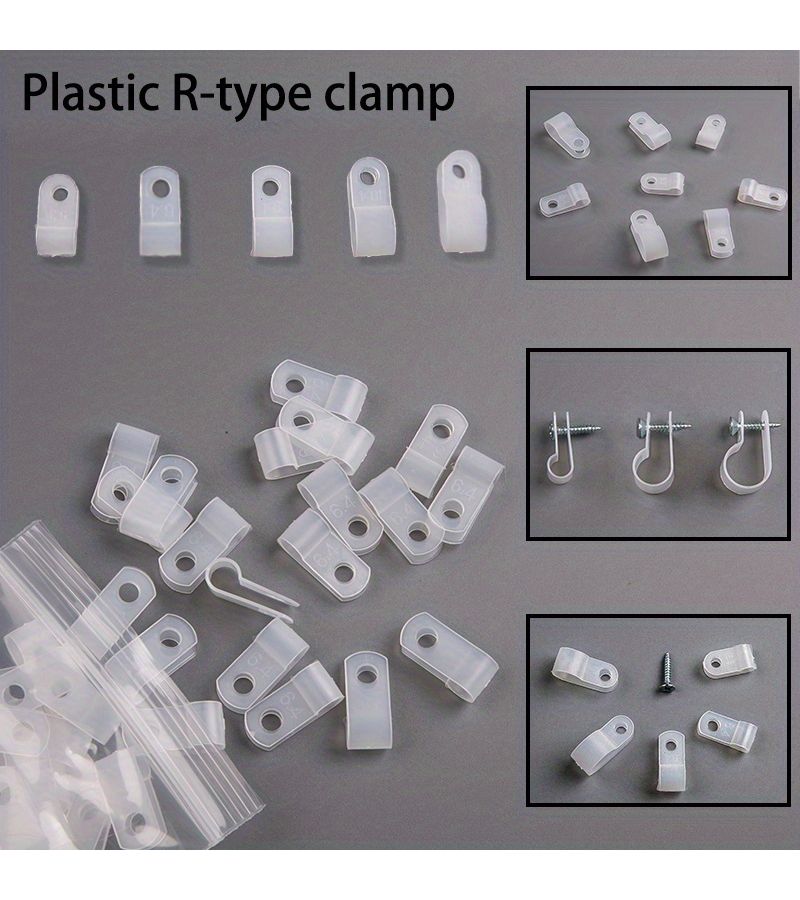 160 White R Type Cable Clips With Screws Easy Install Durable Wire Organizer Home Outdoor - Image 1