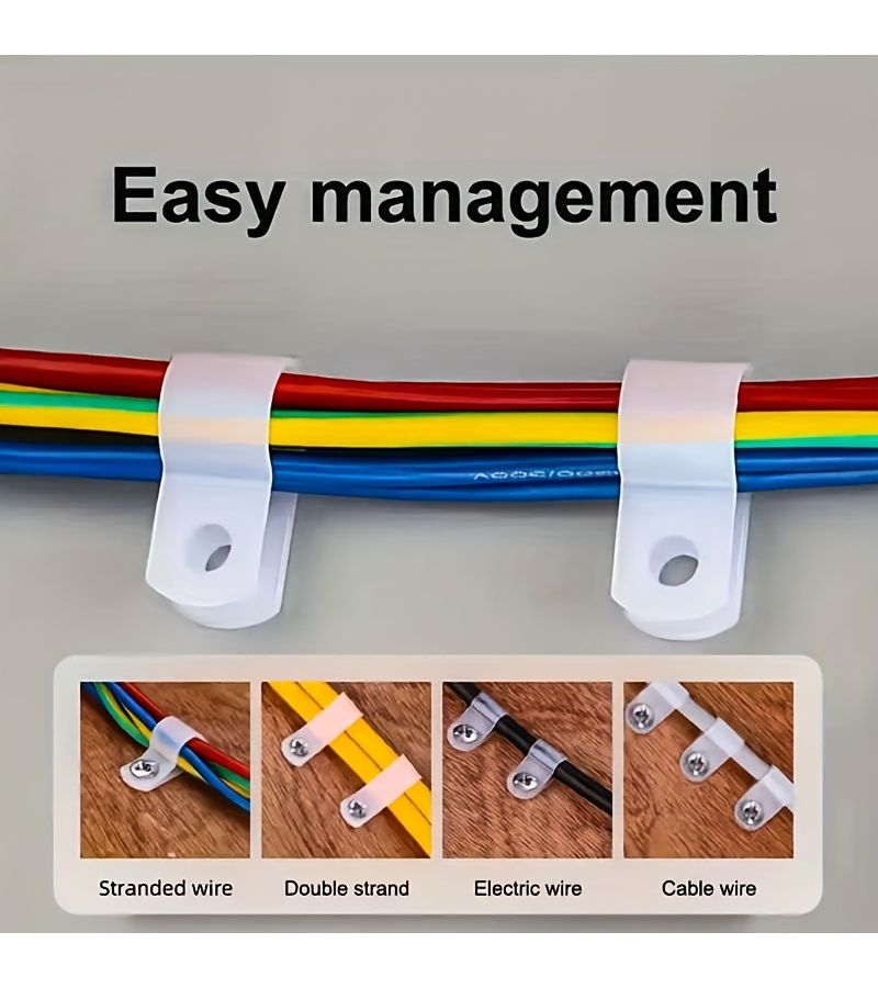 160 White R Type Cable Clips With Screws Easy Install Durable Wire Organizer Home Outdoor - Image 2