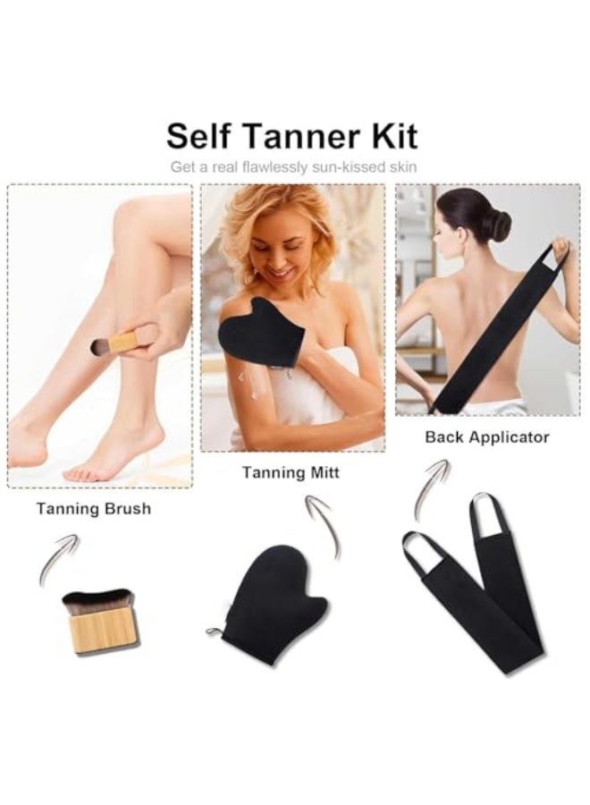 Self Tanning Mitt and Kabuki Brush 3-in-1 Set, Double-Sided Velvet Glove with Non-Slip Grip, Body and Face Applicator for Streak-Free Sunless Tan, Back Tanning Applicator and Mitt, Black, 3 Pcs - Image 4