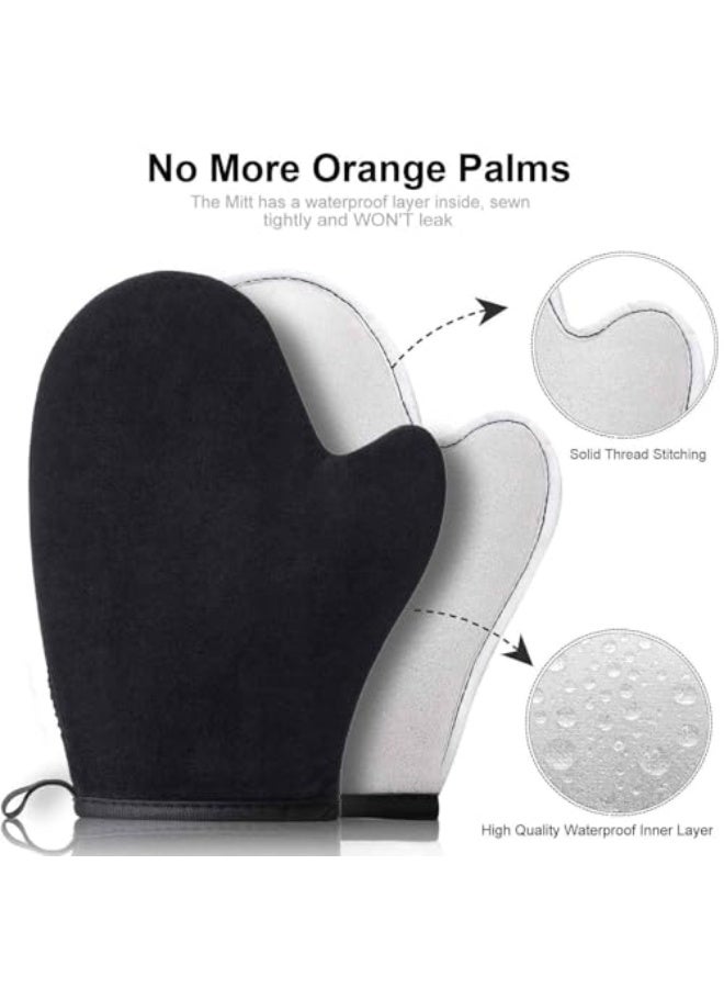 Self Tanning Mitt and Kabuki Brush 3-in-1 Set, Double-Sided Velvet Glove with Non-Slip Grip, Body and Face Applicator for Streak-Free Sunless Tan, Back Tanning Applicator and Mitt, Black, 3 Pcs - Image 3