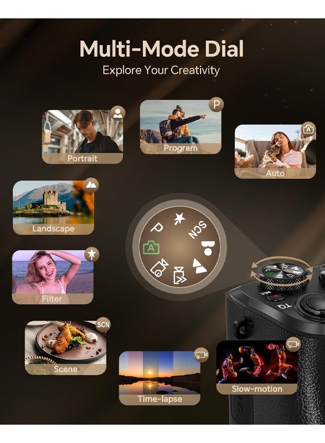 8K Digital Cameras for Photography - Autofocus 88MP WiFi Vlogging Camera for Tiktok with Dual-Lens - 16X Digital Zoom Vlog Camera with Lens Hood, 128GB TF Card - Image 4