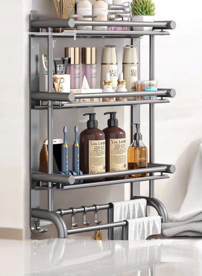 زي سي إم - هابي رف تخزين معدني للحمام بمساحة واسعة من ثلاث طبقات - منظم للحوض والمرحاض مثبت على الحائط بدون ثقب، محمل عالي التحمل، مثالي لتخزين جدار الشرفة أو الحمام (40 × 63 سم) - Image 1