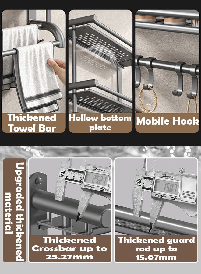زي سي إم - هابي رف تخزين معدني للحمام بمساحة واسعة من ثلاث طبقات - منظم للحوض والمرحاض مثبت على الحائط بدون ثقب، محمل عالي التحمل، مثالي لتخزين جدار الشرفة أو الحمام (40 × 63 سم) - Image 4