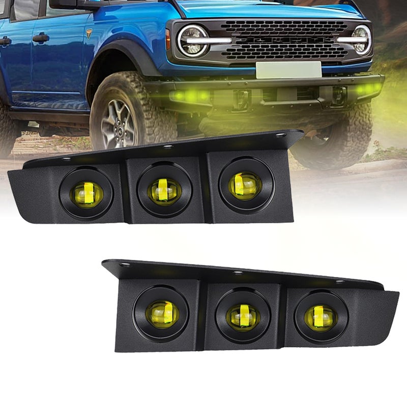 مصابيح ضباب LED من Cavauu لسيارة فورد برونكو 2021 2022 2023 24 باب مع حامل مصابيح ضباب أمامية مع إضاءة نهارية ملحقات ضوء كهرماني