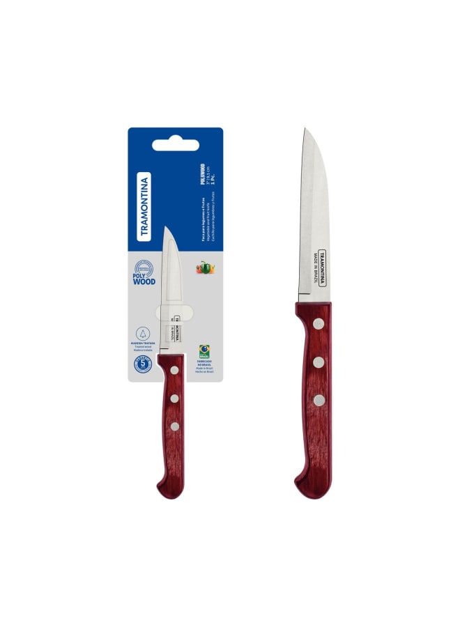 TRAMONTINA TRAMONTINA Polywood Paring Knife 3 Inches, High-Performance Stainless Steel Blade, Ergonomic Polywood Handle, Perfect for Precise Cutting, Durable and Stylish, Red  - Image 1