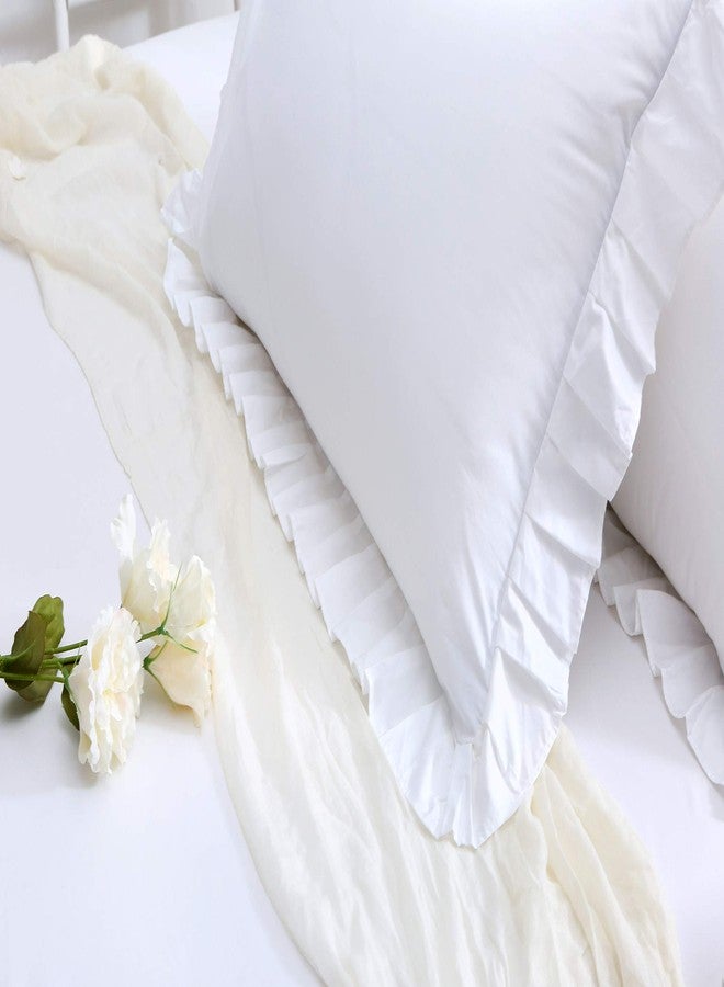 Meaning4 Ruffles Pillow Cases Shams Covers White Queen Size 2 Pack Egyptian Cotton 20x30 inches Soft Thick - Image 3