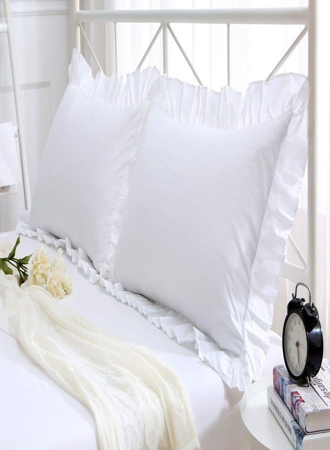Meaning4 Ruffles Pillow Cases Shams Covers White Queen Size 2 Pack Egyptian Cotton 20x30 inches Soft Thick - Image 1