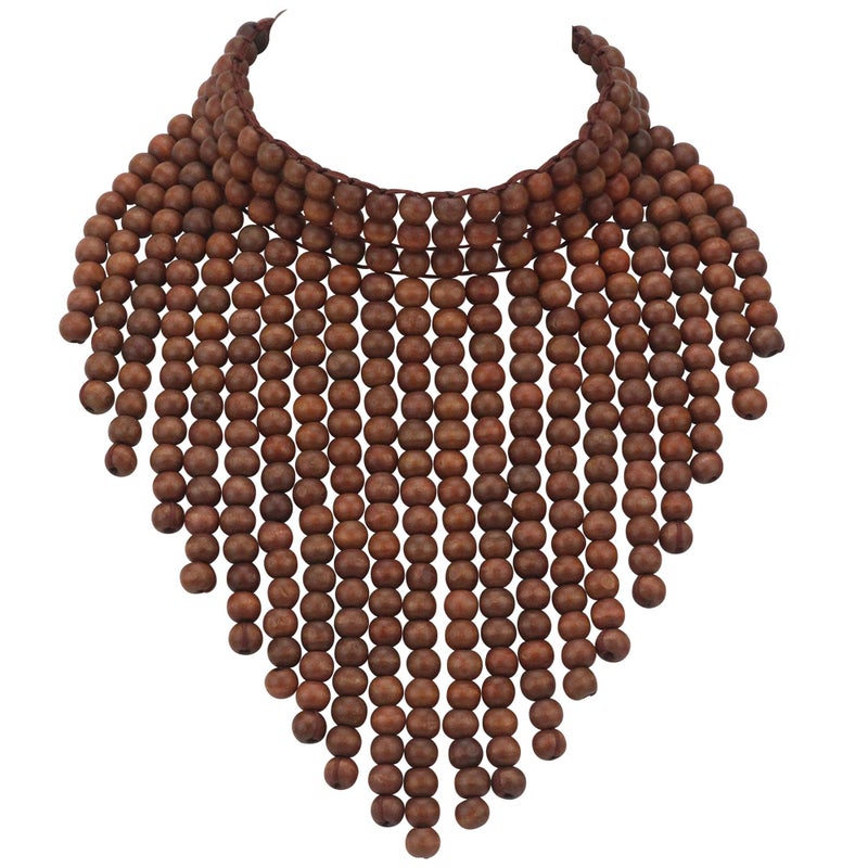 Coiris Boho African Wooden Beaded Bib Statement Necklace Strands Layered Cluster Chunky Collar Choker Wood Necklace for Women Fashion Costume Jewelry(N0065-Brwon) - Image 1