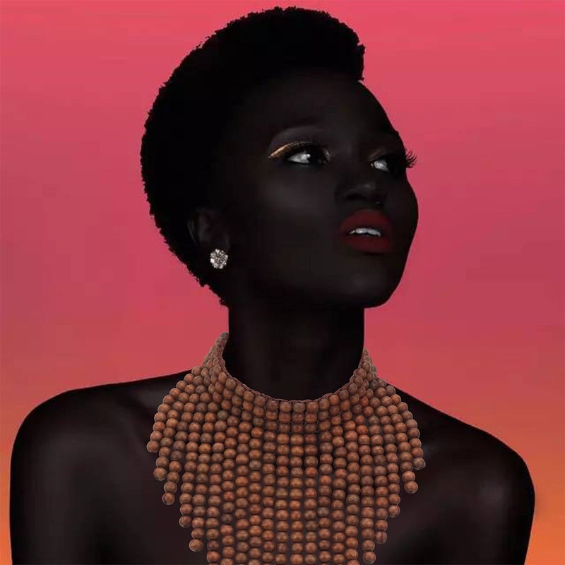 Coiris Boho African Wooden Beaded Bib Statement Necklace Strands Layered Cluster Chunky Collar Choker Wood Necklace for Women Fashion Costume Jewelry(N0065-Brwon) - Image 3