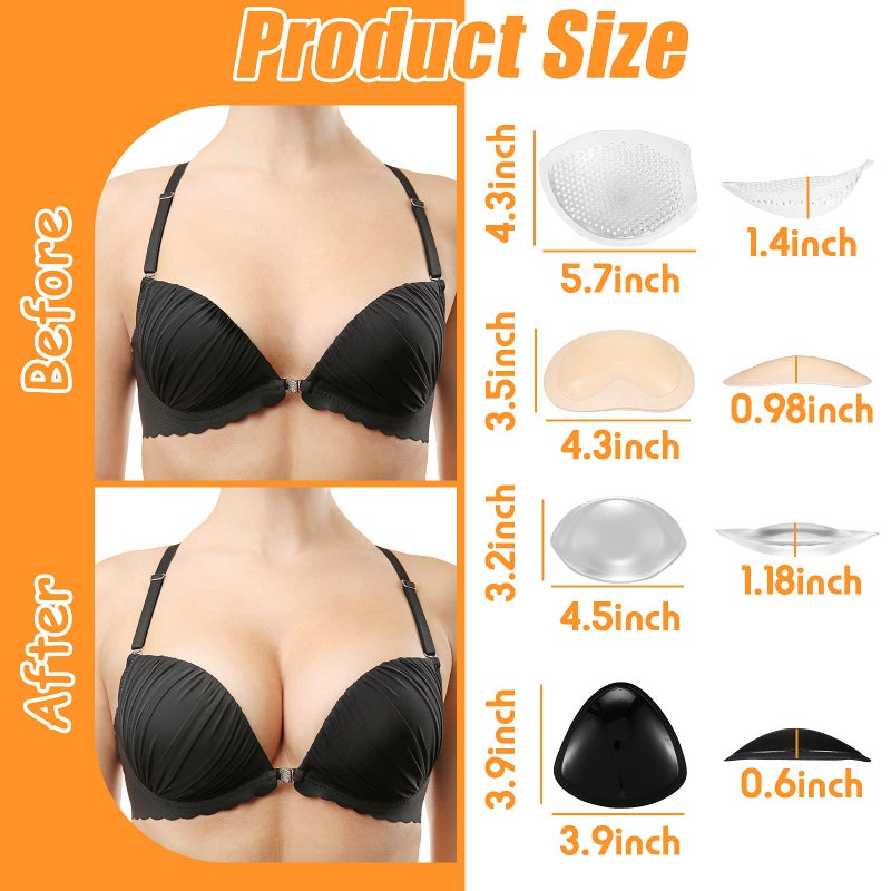 SATINIOR 4 Pairs Silicone Bra Inserts Breast Enhancers Add 2 Cups Breathable Non Slip Waterproof Push up Pads Reusable Bra Padding for Sports Bikini Swimsuits Dress Women Girls - Image 4