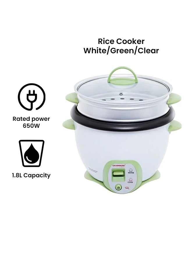 Olsenmark Electric Rice And Curry Cooker 1.8 L 650 W OMRC2117N White/Green/Clear - Image 2
