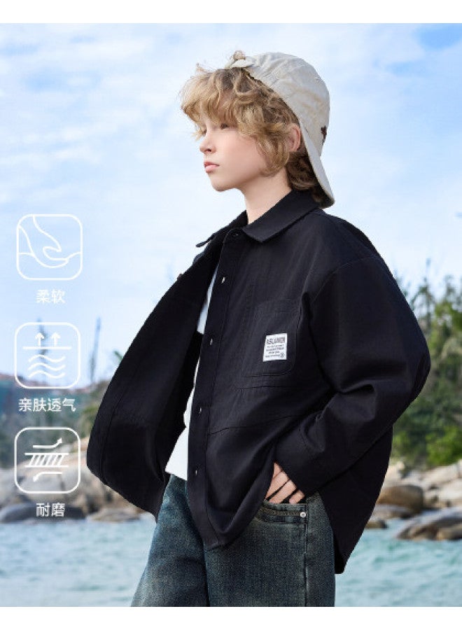 ASK JUNIOR Children's Pure Cotton Shirt 25 Autumn Turn-down Collar Long Sleeve Boys Shirt Jacket Middle And Big Kids - Image 1