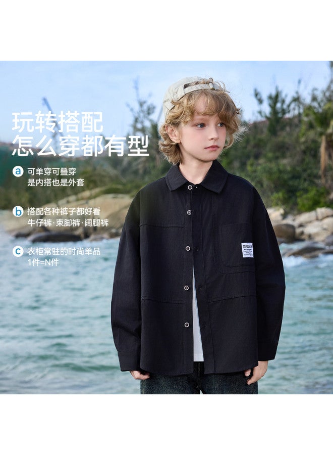 ASK JUNIOR Children's Pure Cotton Shirt 25 Autumn Turn-down Collar Long Sleeve Boys Shirt Jacket Middle And Big Kids - Image 3