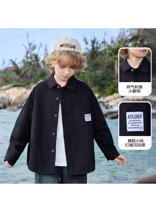 ASK JUNIOR Children's Pure Cotton Shirt 25 Autumn Turn-down Collar Long Sleeve Boys Shirt Jacket Middle And Big Kids - Image 5