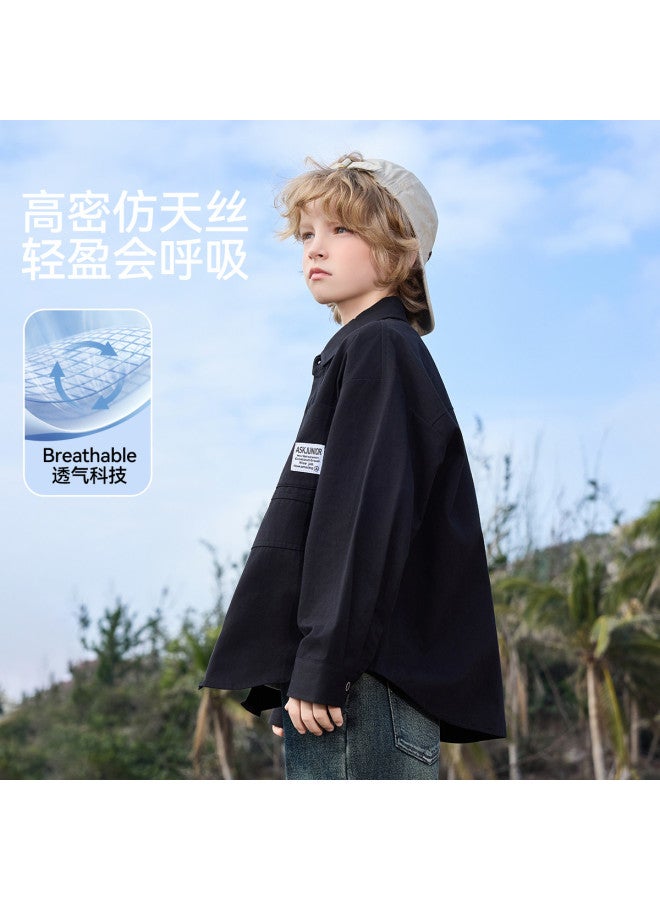 ASK JUNIOR Children's Pure Cotton Shirt 25 Autumn Turn-down Collar Long Sleeve Boys Shirt Jacket Middle And Big Kids - Image 4