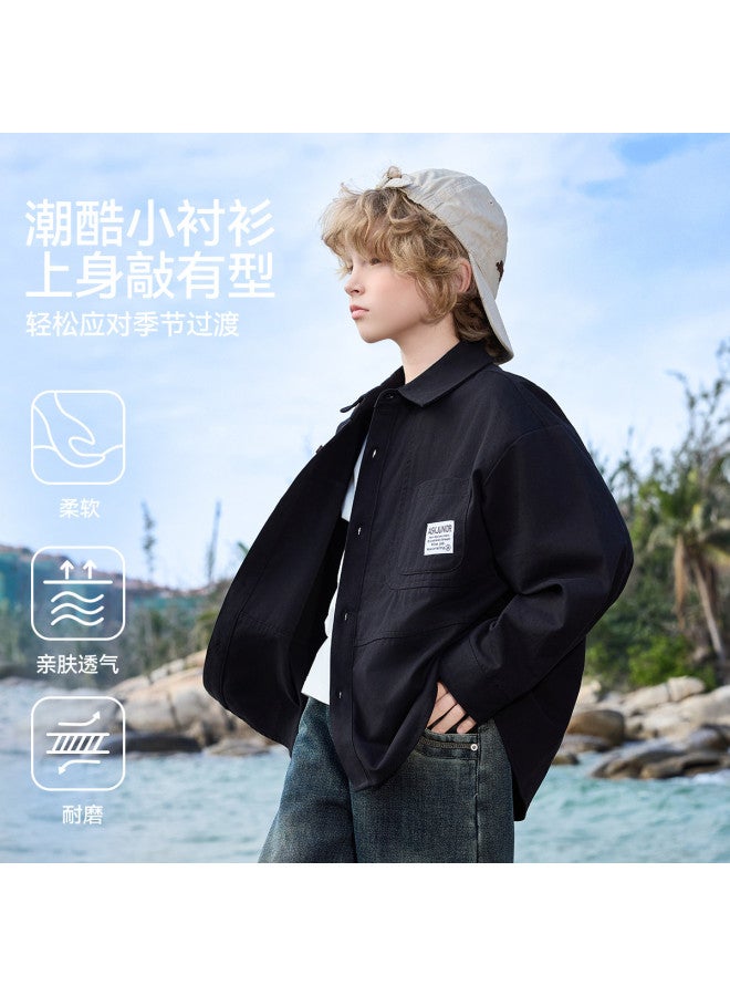 ASK JUNIOR Children's Pure Cotton Shirt 25 Autumn Turn-down Collar Long Sleeve Boys Shirt Jacket Middle And Big Kids - Image 2