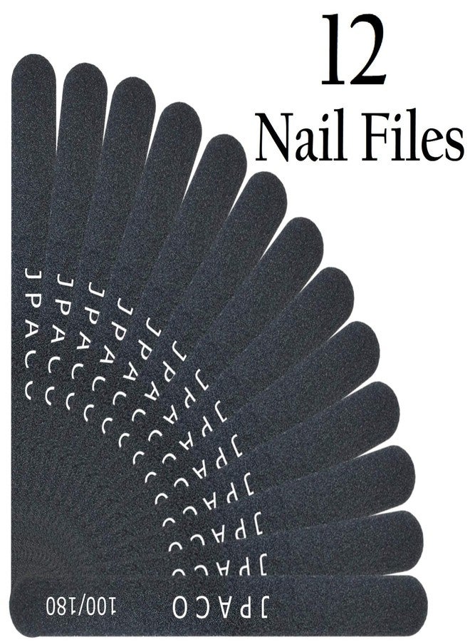 JPACO 12-Pack Professional Nail Files: Double-Sided 100/180 Grit Emery Boards for Natural, Acrylic, Poly, and Gel Nails - Washable Black Manicure Tools Set by JPACO - Image 5