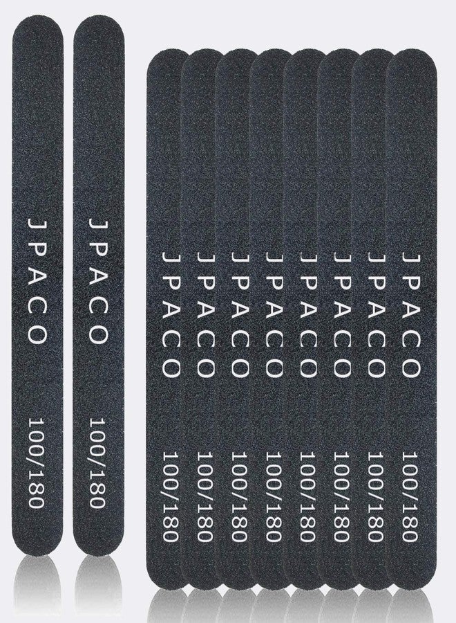 JPACO 12-Pack Professional Nail Files: Double-Sided 100/180 Grit Emery Boards for Natural, Acrylic, Poly, and Gel Nails - Washable Black Manicure Tools Set by JPACO - Image 2