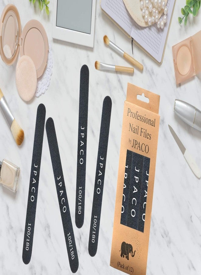 JPACO 12-Pack Professional Nail Files: Double-Sided 100/180 Grit Emery Boards for Natural, Acrylic, Poly, and Gel Nails - Washable Black Manicure Tools Set by JPACO - Image 4