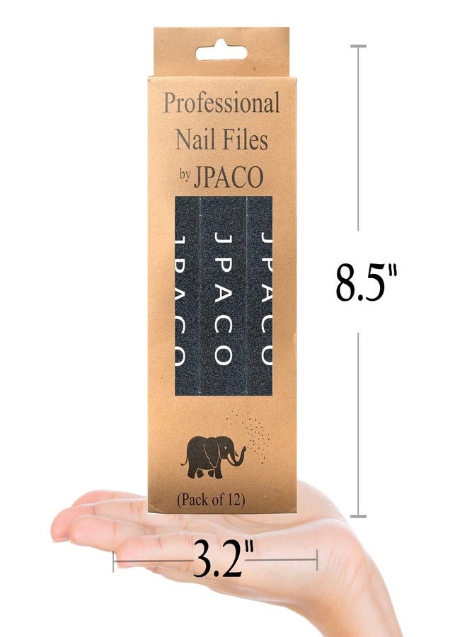 JPACO 12-Pack Professional Nail Files: Double-Sided 100/180 Grit Emery Boards for Natural, Acrylic, Poly, and Gel Nails - Washable Black Manicure Tools Set by JPACO - Image 3