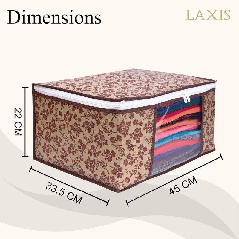 LAXIS Saree Covers With Zip NonWoven Printed Saree CoverSaree Organizer For WardrobeCloth StorageOrganizer With Transparent WindowSaree Bags StorageClothes Organizer Brown Pack of 3 - Image 2