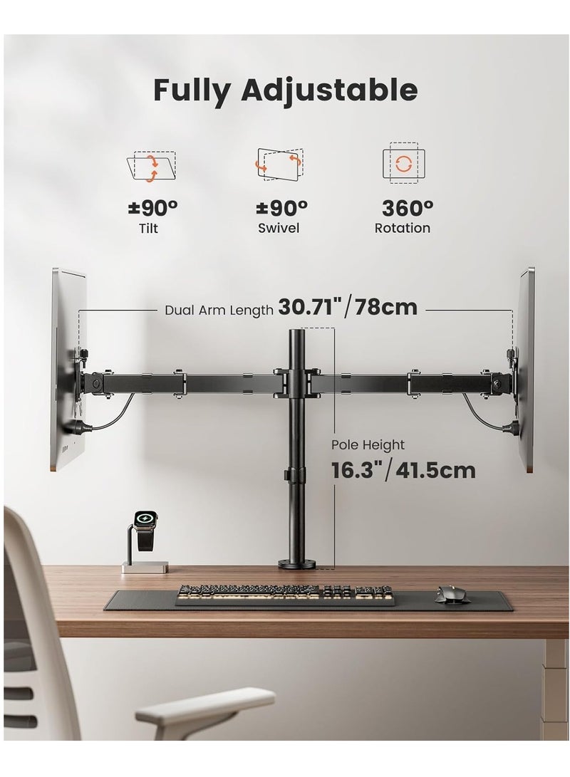 ELTRAZONE Dual Monitor Stand for 13 to 32 Inch Screens – Adjustable Monitor Arm Mount with Ergonomic Viewing Angle, Tilt ±45°, Swivel 180°, Rotate 360°, VESA 75/100mm – Flexible & Space-Saving Solution for Home & Office - Image 2