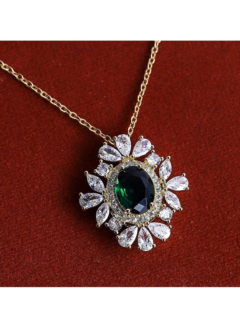 FLUFFY Elegant Necklace with Green Zircon & Crystal Embellished Pendant for Women - Image 3