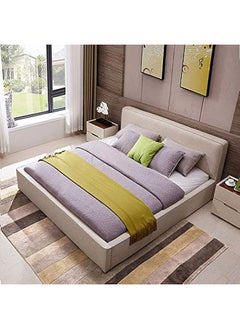 Poppins Home Modern Upholstered Bed Frame  Mini Queen, Queen, King & Super King with Square Headboard (No Mattress) (Beige, 140x200cm)  - Image 1