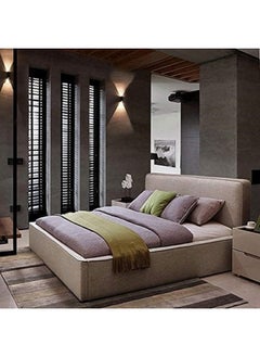 Poppins Home Modern Upholstered Bed Frame  Mini Queen, Queen, King & Super King with Square Headboard (No Mattress) (Beige, 140x200cm)  - Image 2