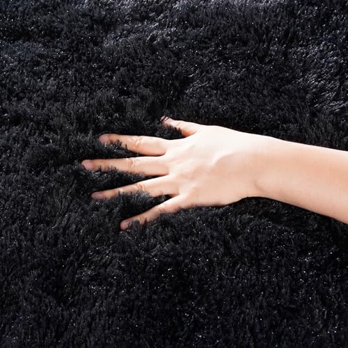 Zentavio Black Area Rugs for Living Room Bedroom 4x6 Men Room Carpet Fluffy Furry Shag Aesthetic Plush High Pile Floor Rug for Nursery Kids Room Dorm Home Decor - Image 2