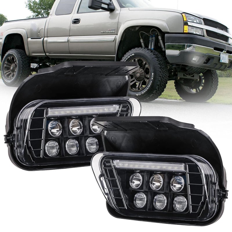 DRFG LED Fog Lights with DRL Compatible for Chevy Silverado 15002500HD3500HD 2003 2004 2005 2006 All Models Avalanche 2002 2003 2004 2005 2006 Fog Lamp Kit Bumper Driving Light
