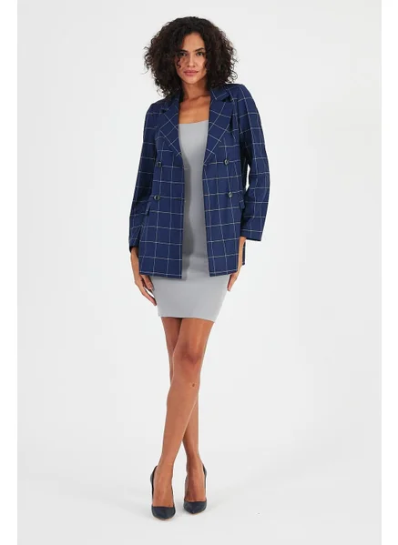Alexander Gardi Plaid Unlined Double Breasted Blazer Jacket with Pockets (B24-00202)