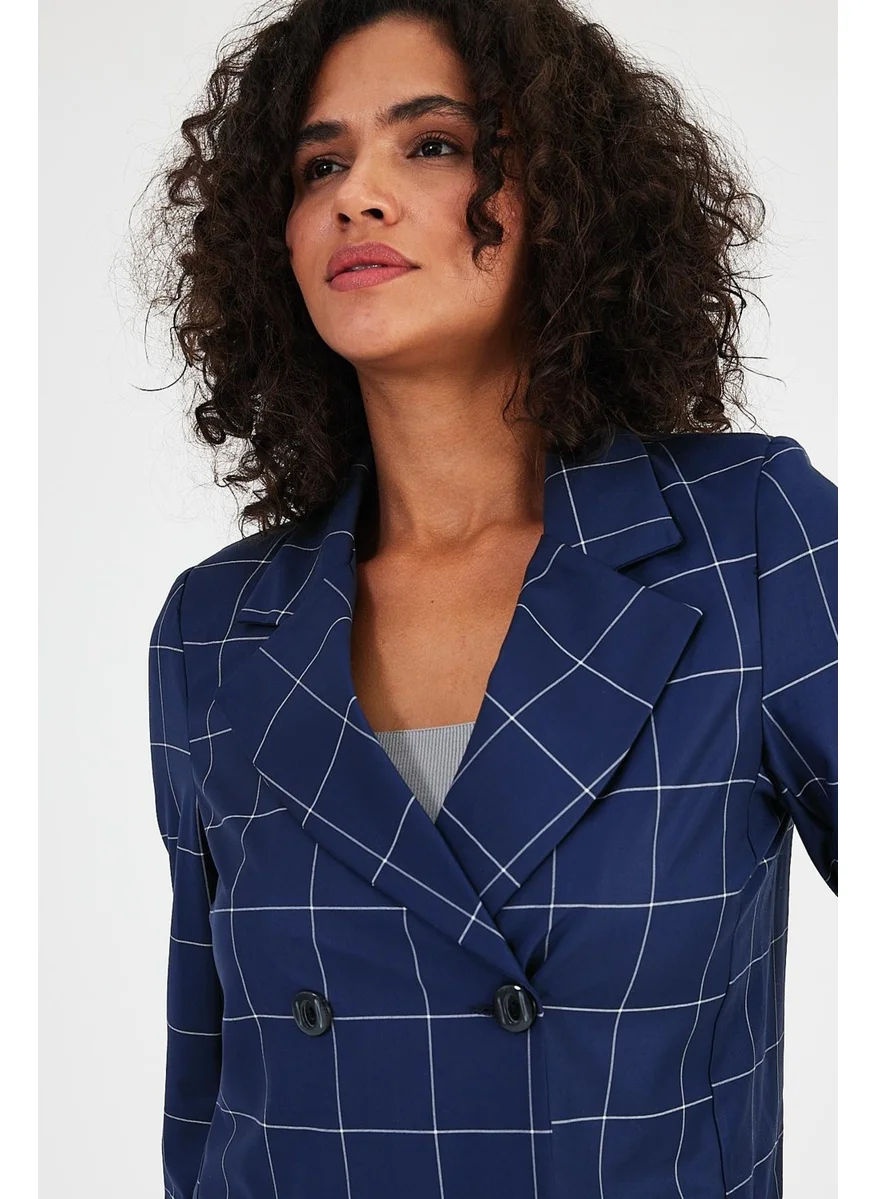 Alexander Gardi Plaid Unlined Double Breasted Blazer Jacket with Pockets (B24-00202)