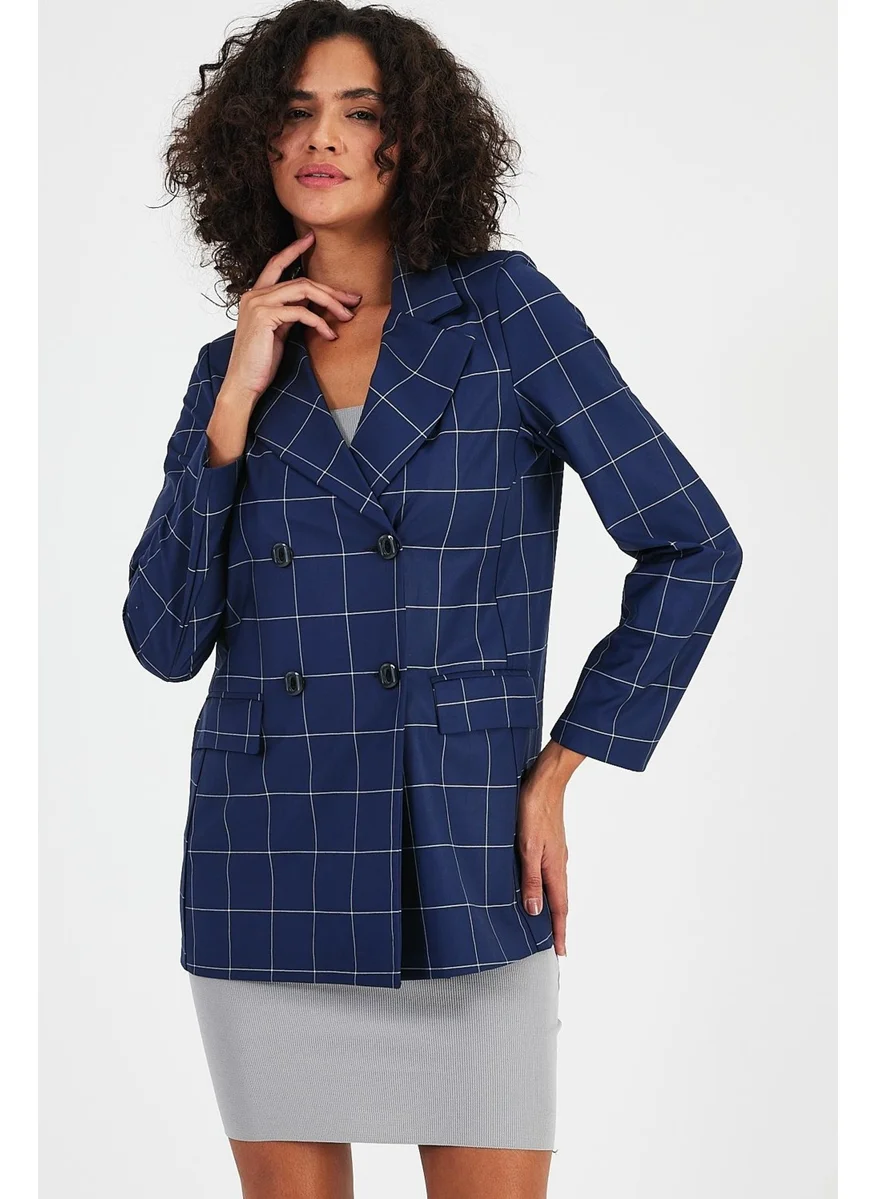 Alexander Gardi Plaid Unlined Double Breasted Blazer Jacket with Pockets (B24-00202)