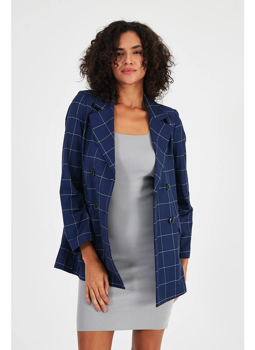 Alexander Gardi Plaid Unlined Double Breasted Blazer Jacket with Pockets (B24-00202)