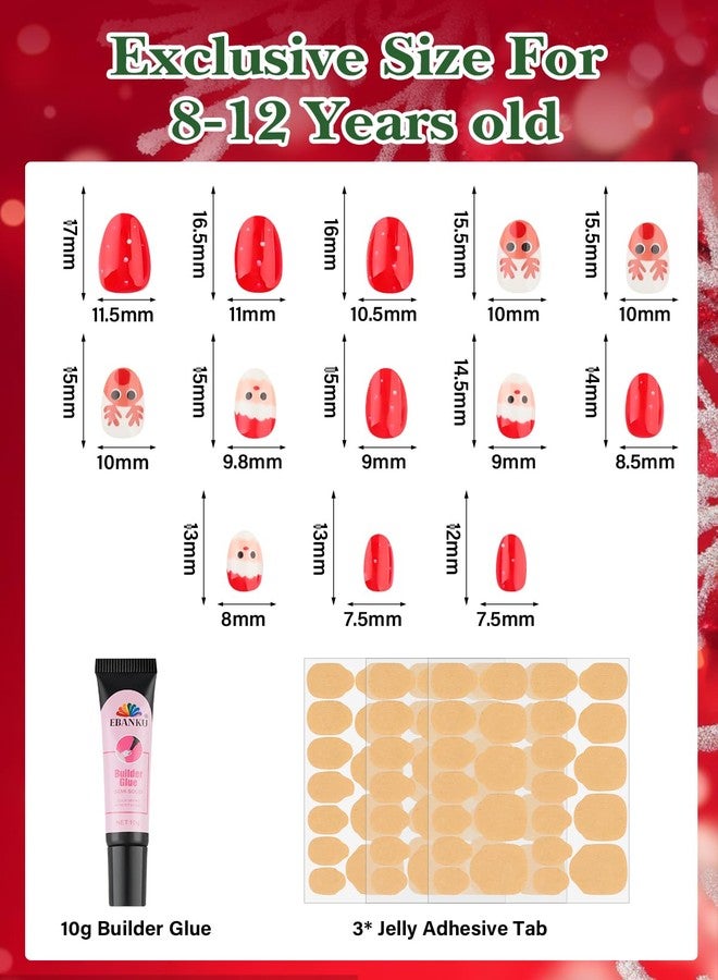 EBANKU 3 Pack Christmas Press on Nails for Kid Fake Nail Kit Old Christmas Cute Press on Nails for girls with Nail Builder Glue 10g - Image 3