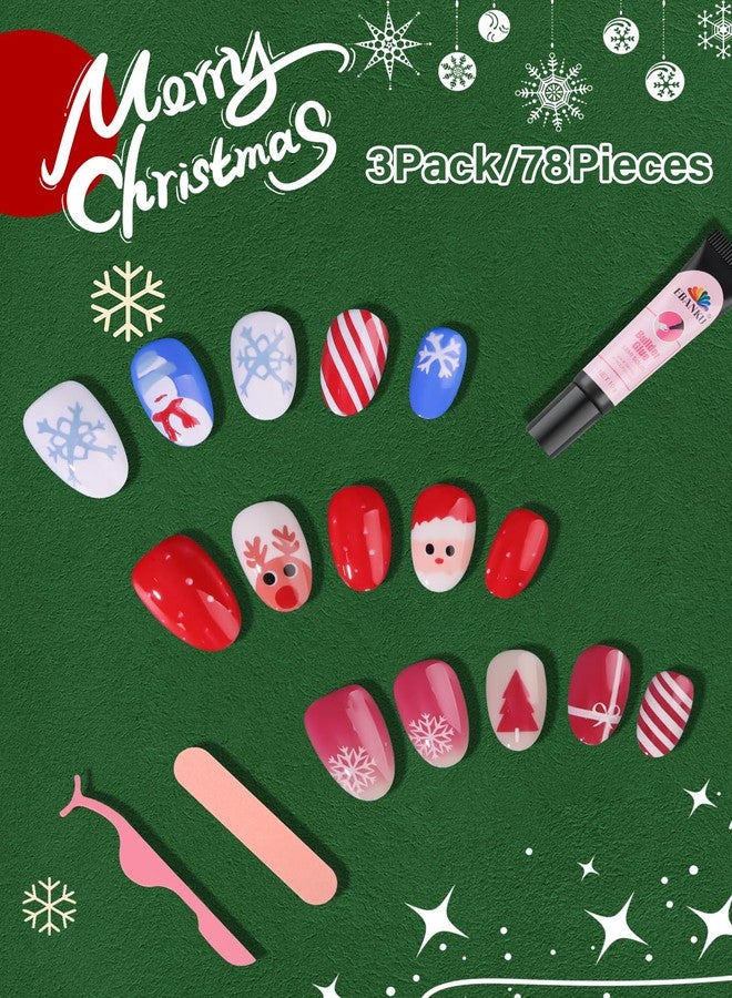 EBANKU 3 Pack Christmas Press on Nails for Kid Fake Nail Kit Old Christmas Cute Press on Nails for girls with Nail Builder Glue 10g - Image 5